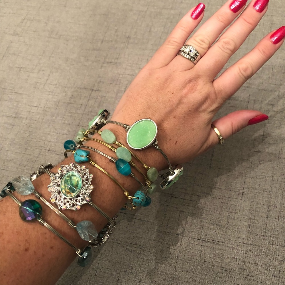 Gemstone and Beaded Bangle Bracelets - Picture 1 of 5